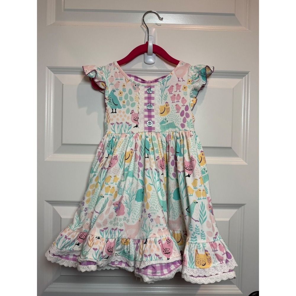Love Millie Clothing Co Kids Easter Chick Bunny Tiered Ruffle Dress Size 4T